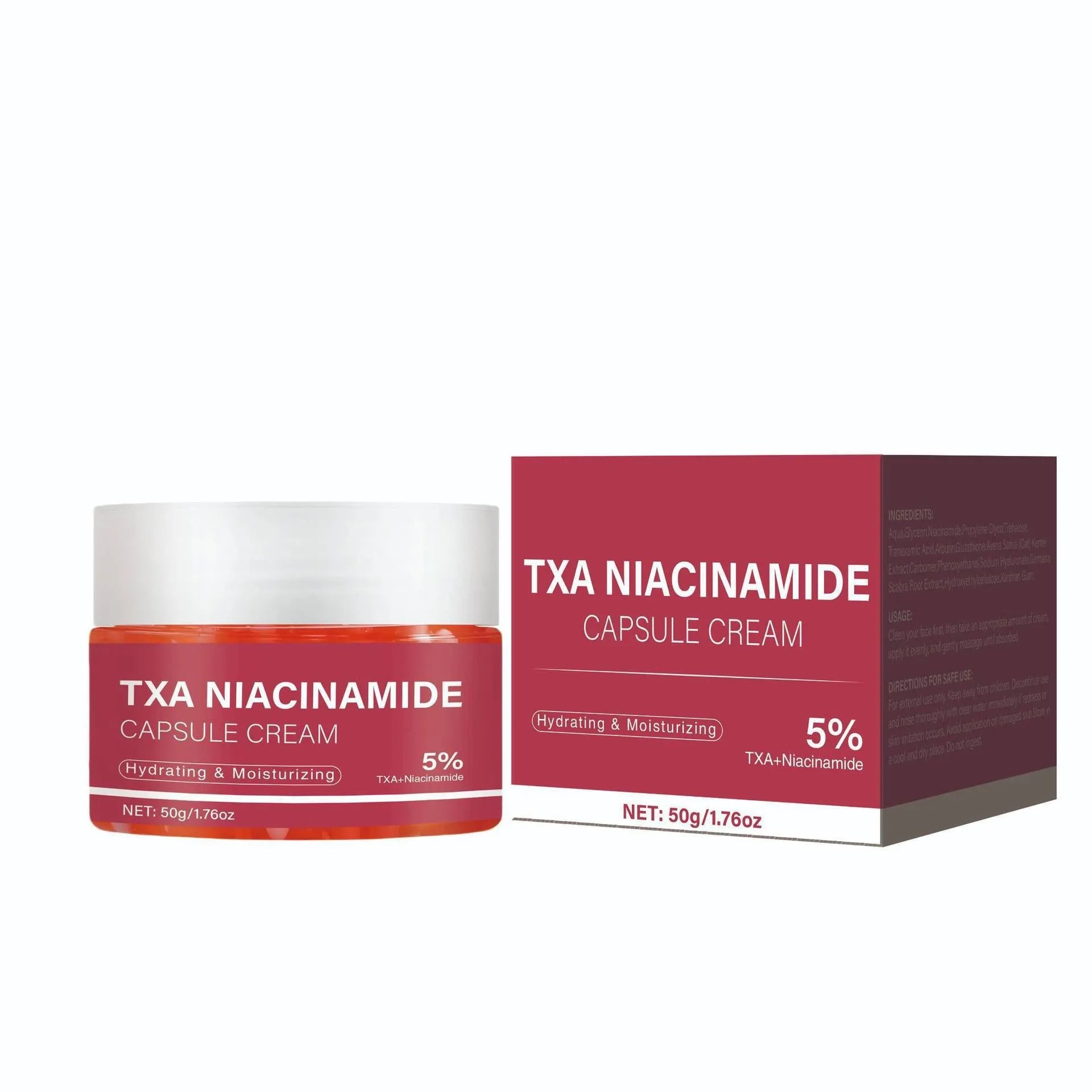 TXA Nicotinamide Capsule Cream 50g jar with screw-top lid on clean background