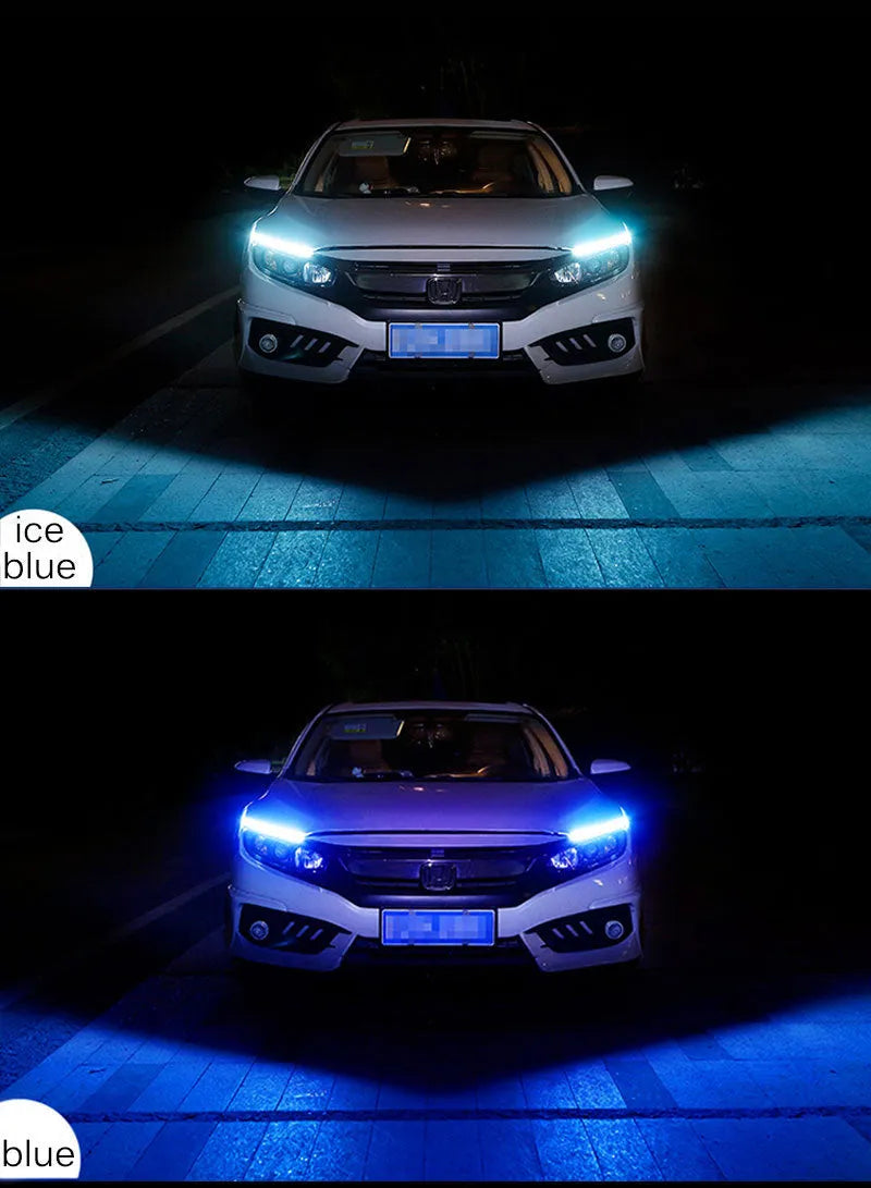 Flexible silicone car LED daytime running light strip with flowing turn signal function in 30cm length.
