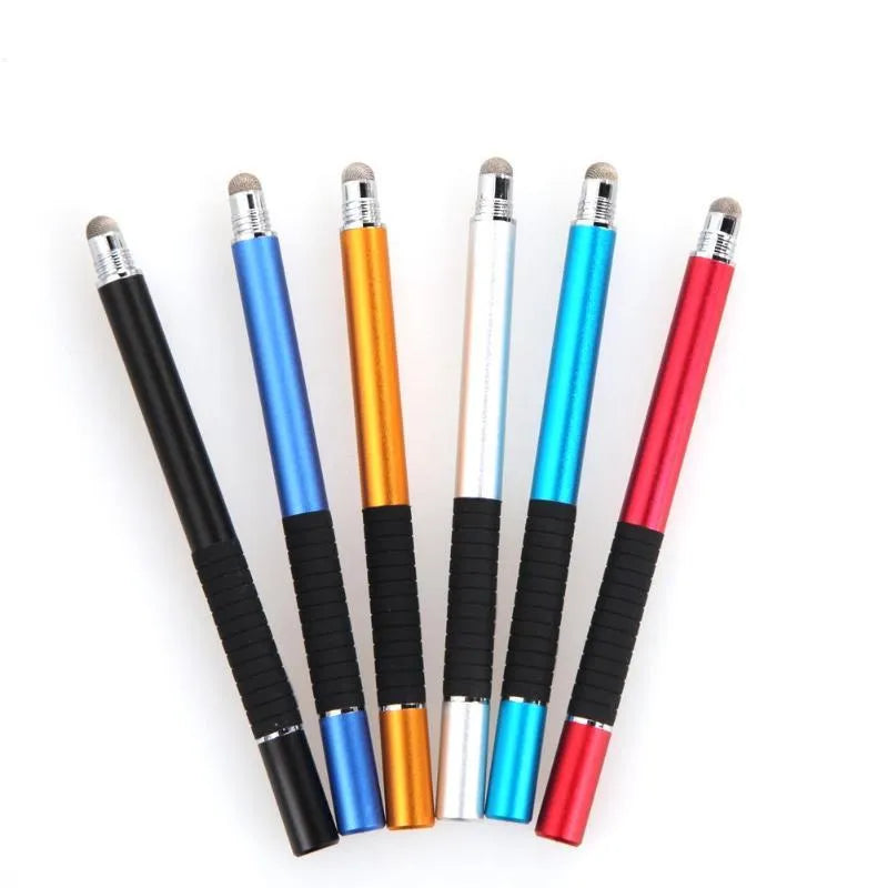 2-in-1 capacitive stylus pen with conductive cloth head and suction cup disc in aluminium barrel, 132mm length, multiple colours