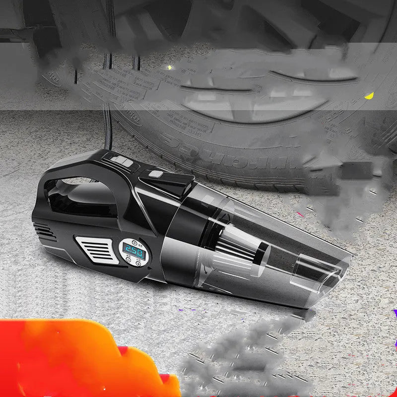 Four-in-one 12V car vacuum cleaner with digital tyre pressure display and 420cm power cord