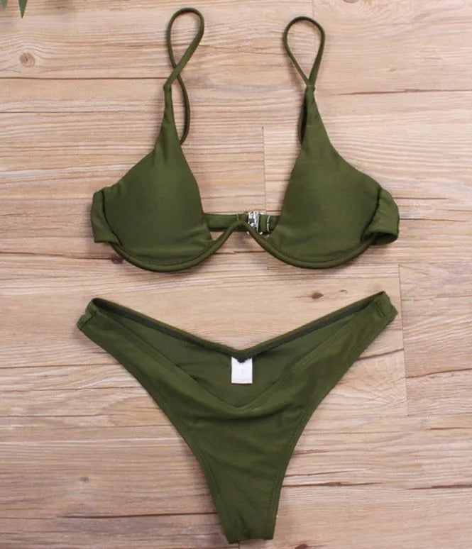 Open back bikini swimsuit with chest pad, polyester acetate fabric, S M L, multi-colour options