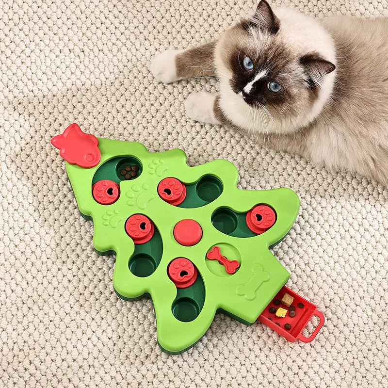 Interactive dog puzzle toy Christmas tree slow food bowl in green with non-slip base