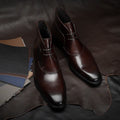 Martin men's autumn winter boot in black with high opening, leather stitching, and front lace up design