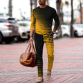 Men's casual printed polyester suit set with jacket and trousers in a neutral colour