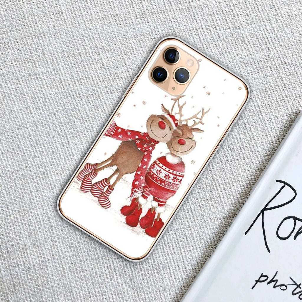 Christmas transparent hard plastic phone case with festive pattern for iPhone multi-model fit