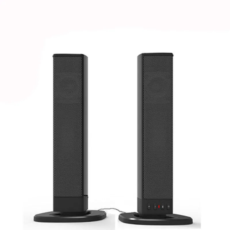 Black foldable split TV Bluetooth speaker showing dual speaker units and control buttons