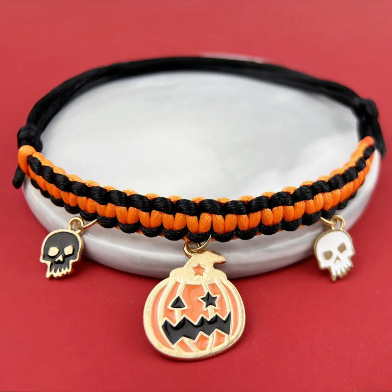 Halloween hand-woven pet collar decoration with geometric pattern and zinc alloy buckle for collars 15-38cm