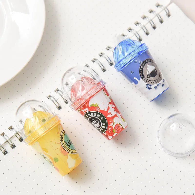 Plastic ice cream shape correction tape with tea cup design in blue shell on white background