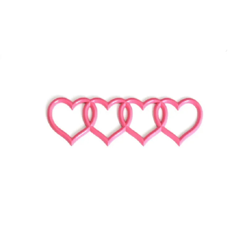 Love series modified heart-shaped body sticker with four ring tail in electroplated silver, 22 cm length