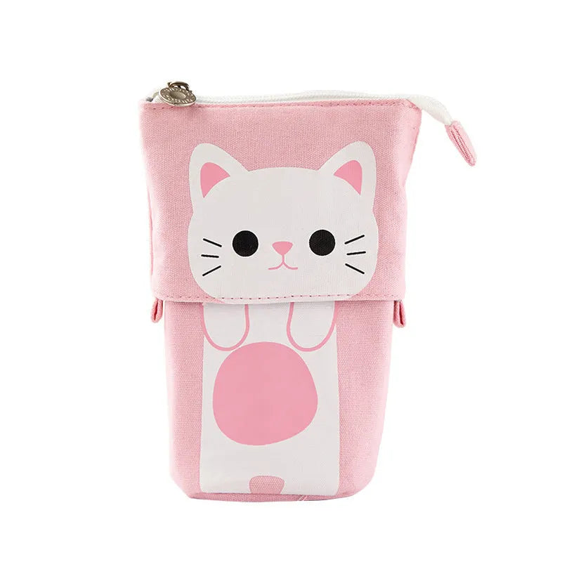 Round Korean-style canvas pencil bag with cartoon pattern in multiple colour options
