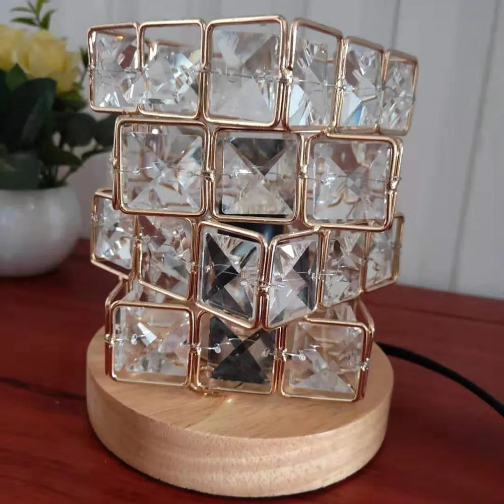 Himalayan crystal salt lamp with wooden base and dimmable switch, pink and orange rock salt, 220V, UK plug