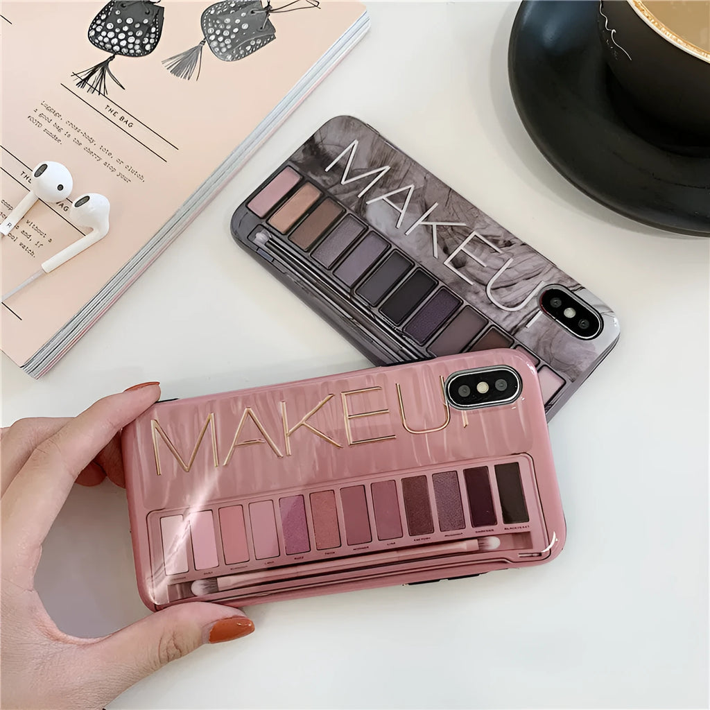 Silicone iPhone case with eye shadow glitter marbled gradient design in flesh pink