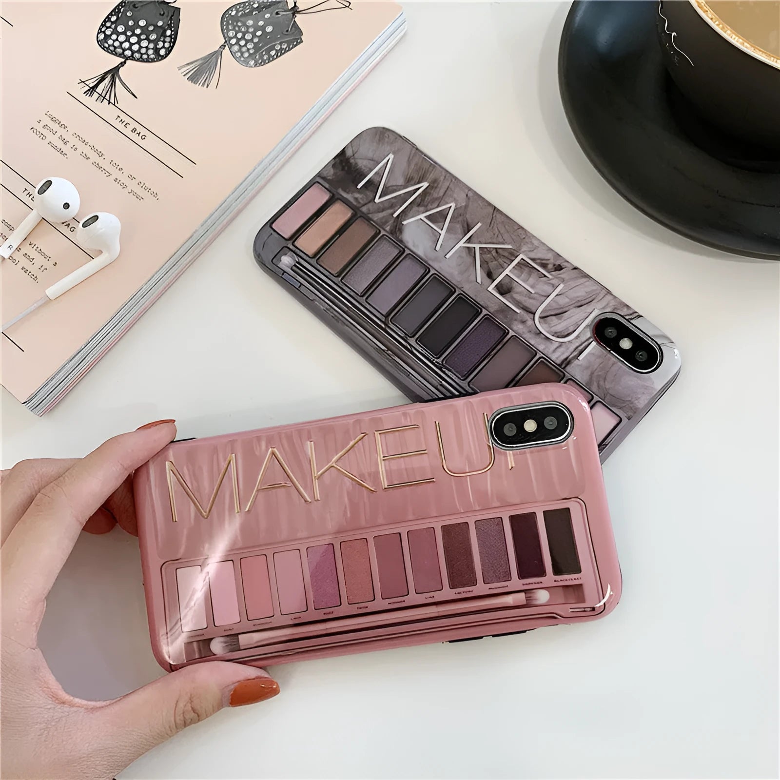 Silicone iPhone case with eye shadow glitter marbled gradient design in flesh pink
