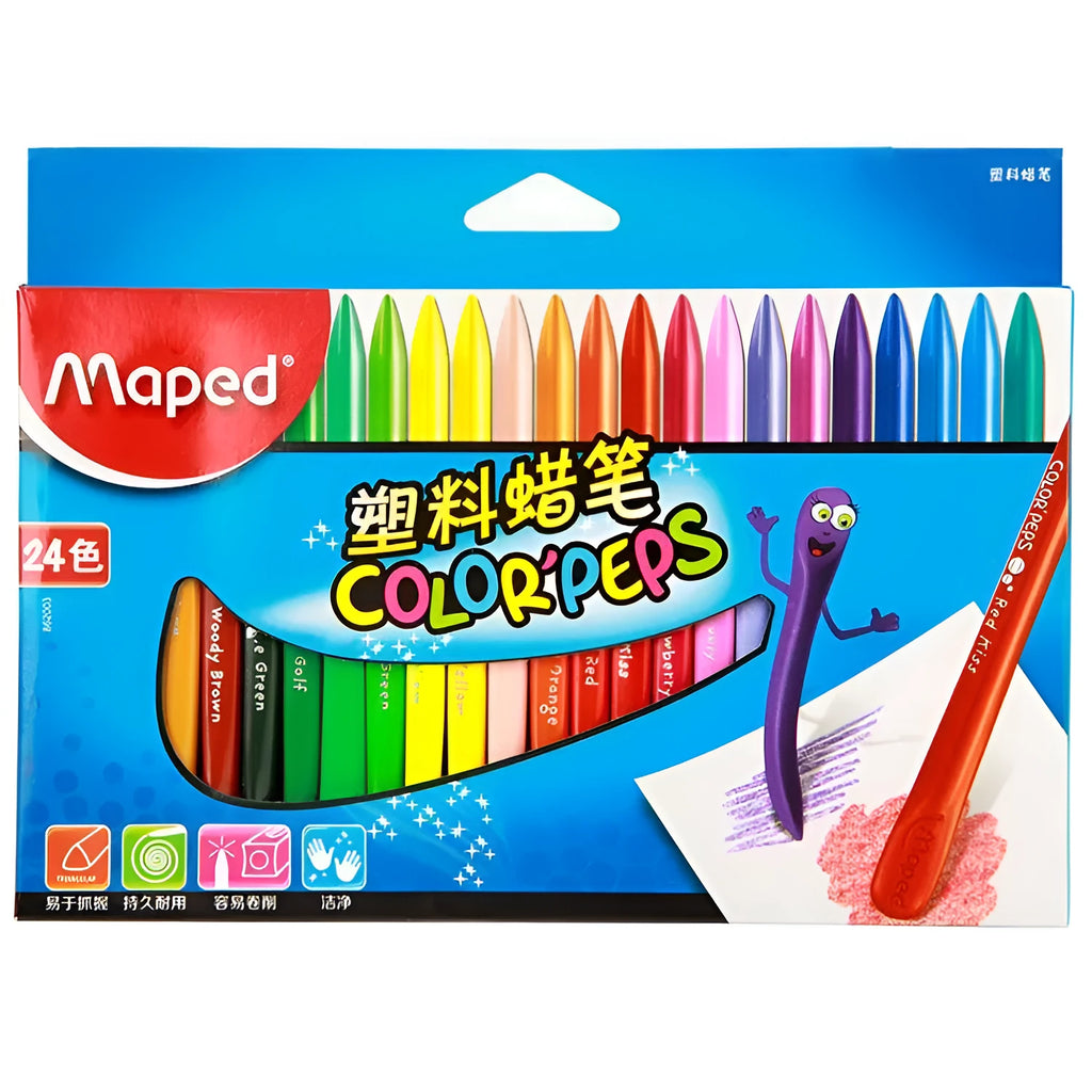 24 colour plastic crayons in carton pack, 128mm length, for children's drawing