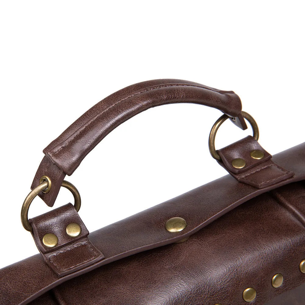 Bronze steampunk industrial retro shoulder bag with metal hardware in horizontal square pillow design