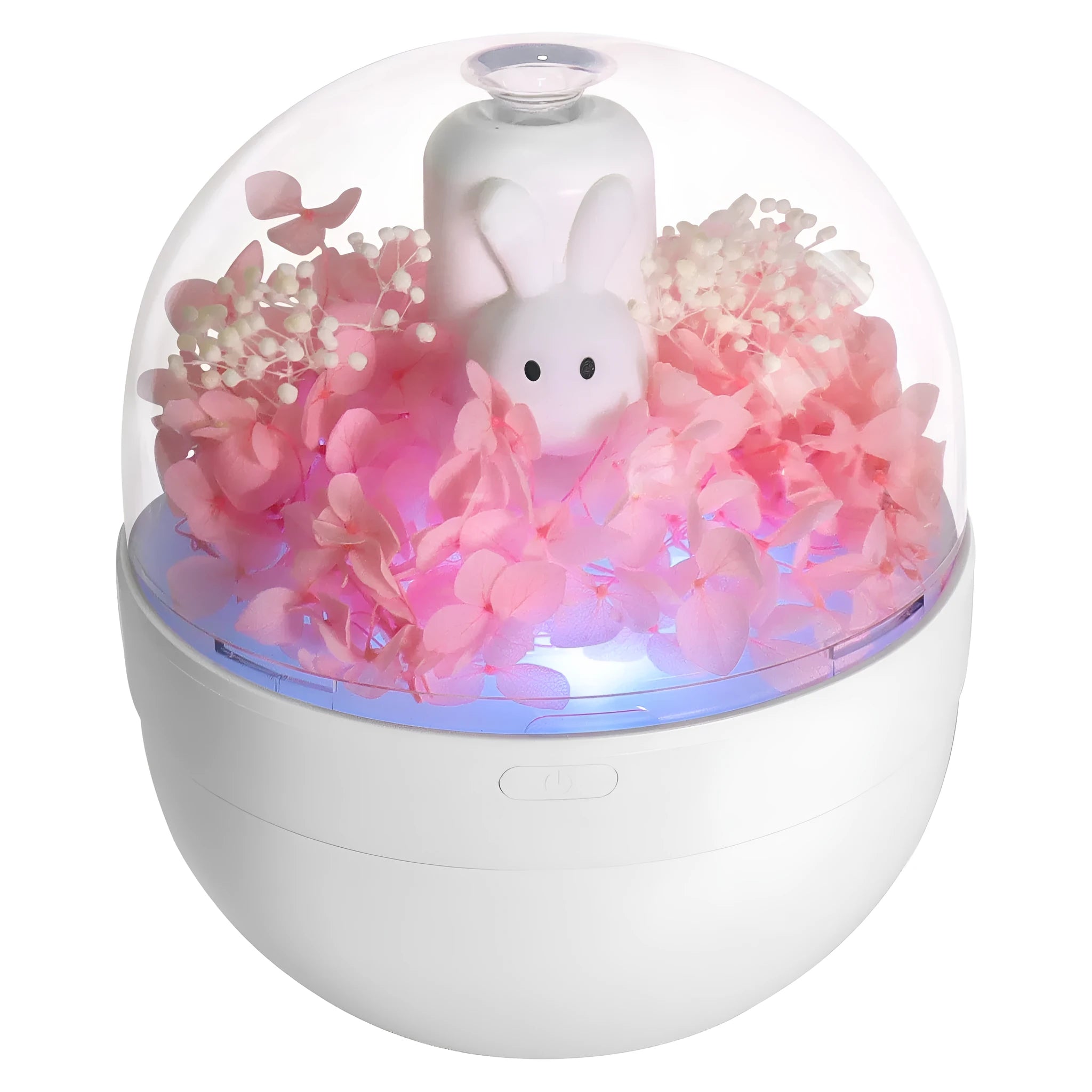 Pink rabbit-shaped preserved flower aromatherapy humidifier with essential oil diffuser