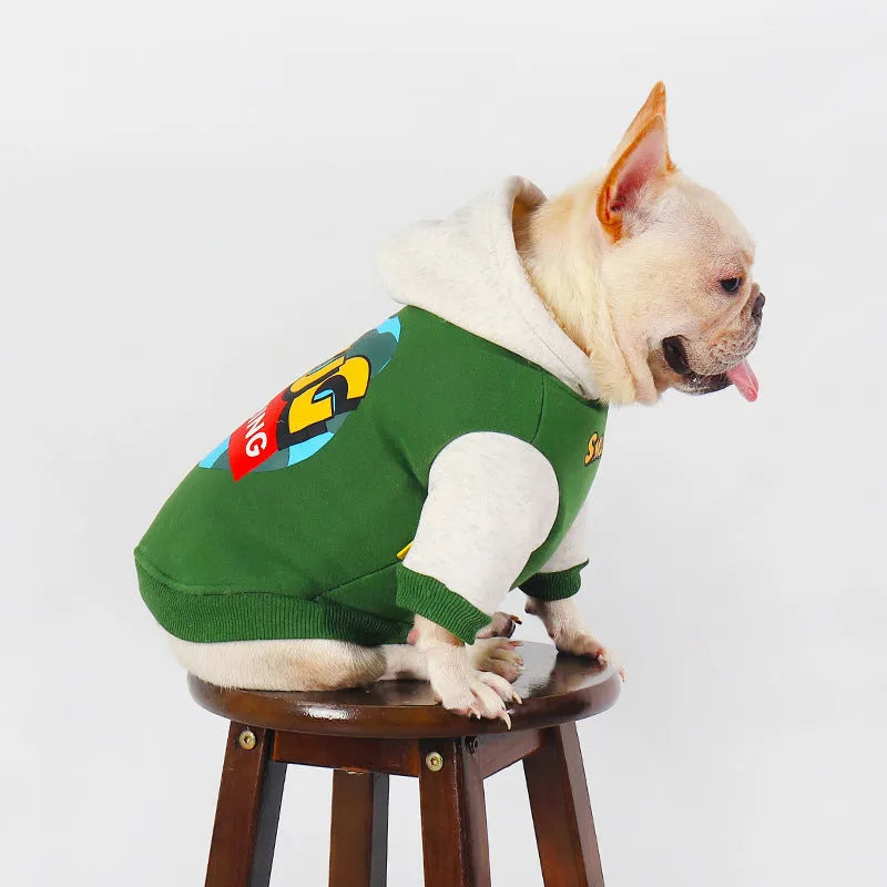 Green cotton dog clothing for autumn and winter in sizes L to 4XL