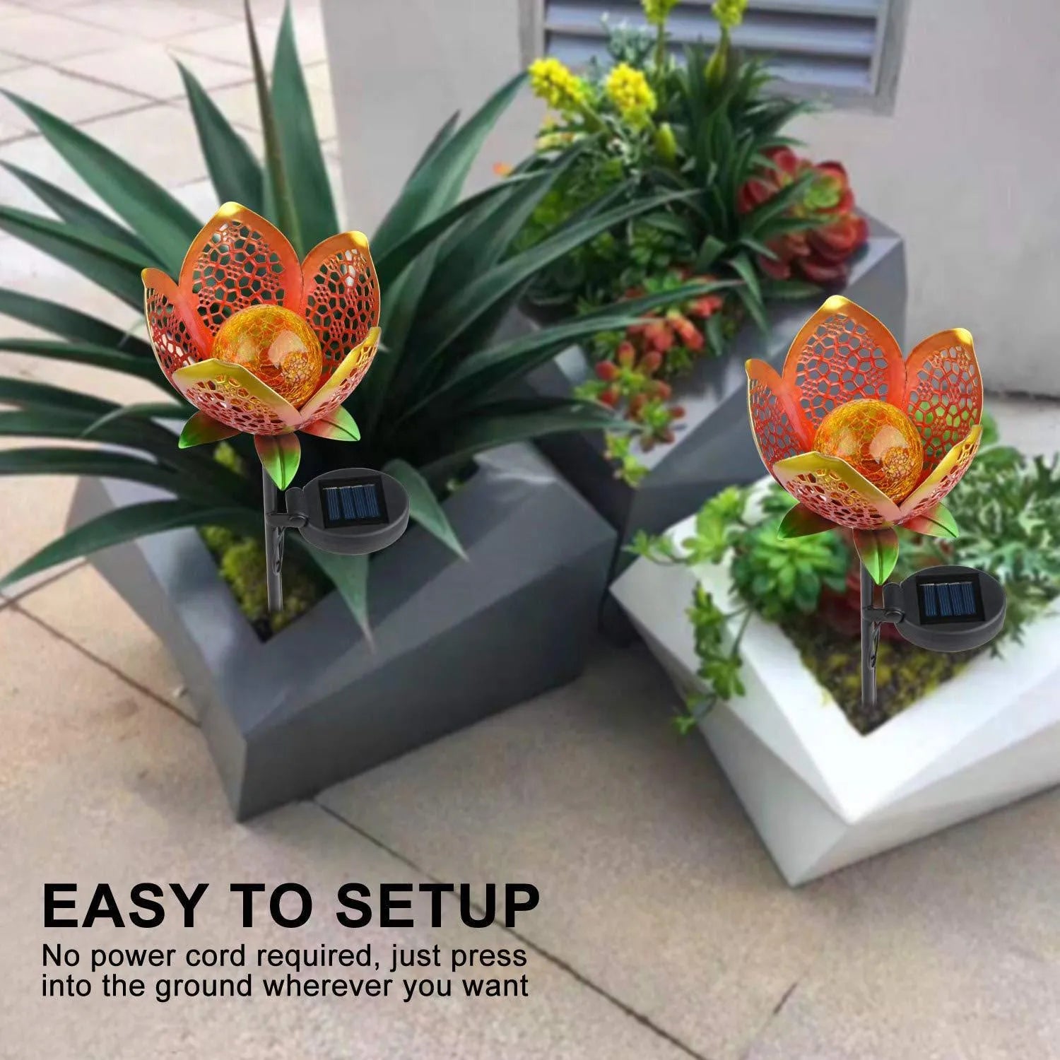 Solar lawn light 450mm tall with warm light LED in garden setting, available in single and twin pack options