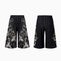 Women's loose fit printed tracksuit set including a hoodie, full-length trousers, and matching seven-inch shorts.