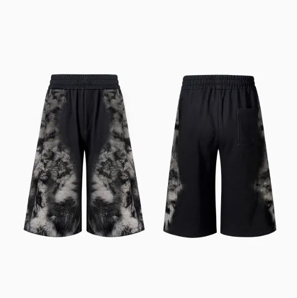 Women's loose fit printed tracksuit set including a hoodie, full-length trousers, and matching seven-inch shorts.