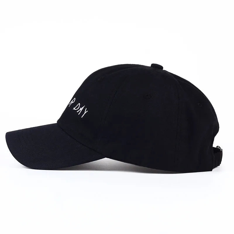 Black cotton embroidered baseball cap with wild style embroidery and adjustable back closure