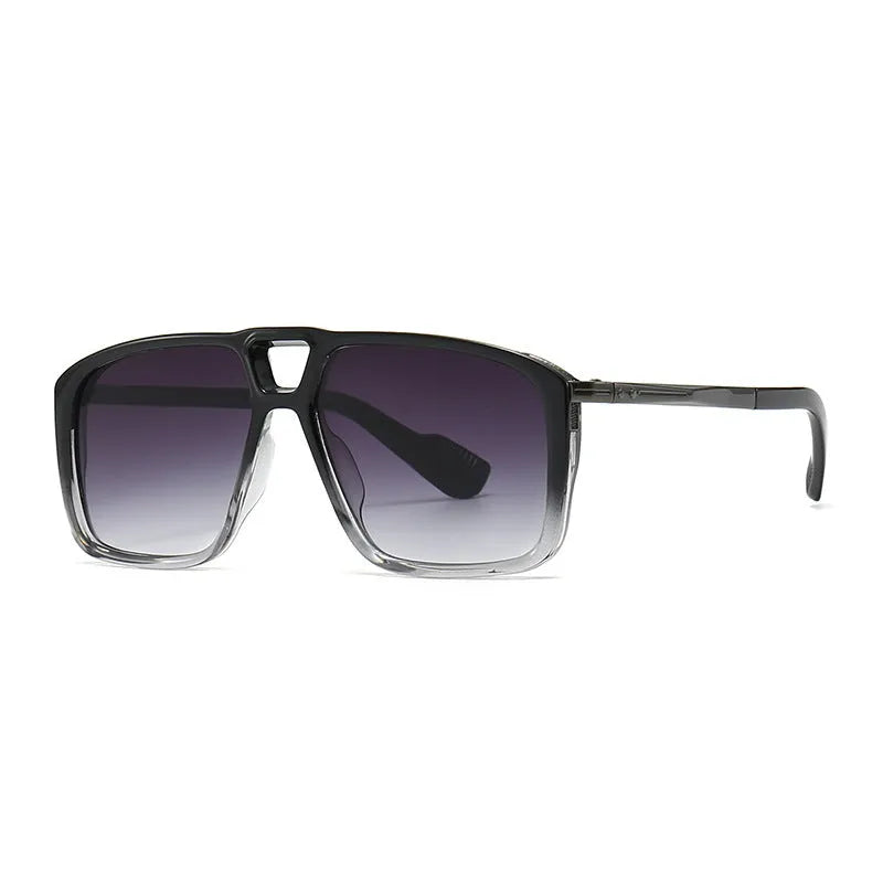 Men's retro double square sunglasses in six colour and style variations on a display.