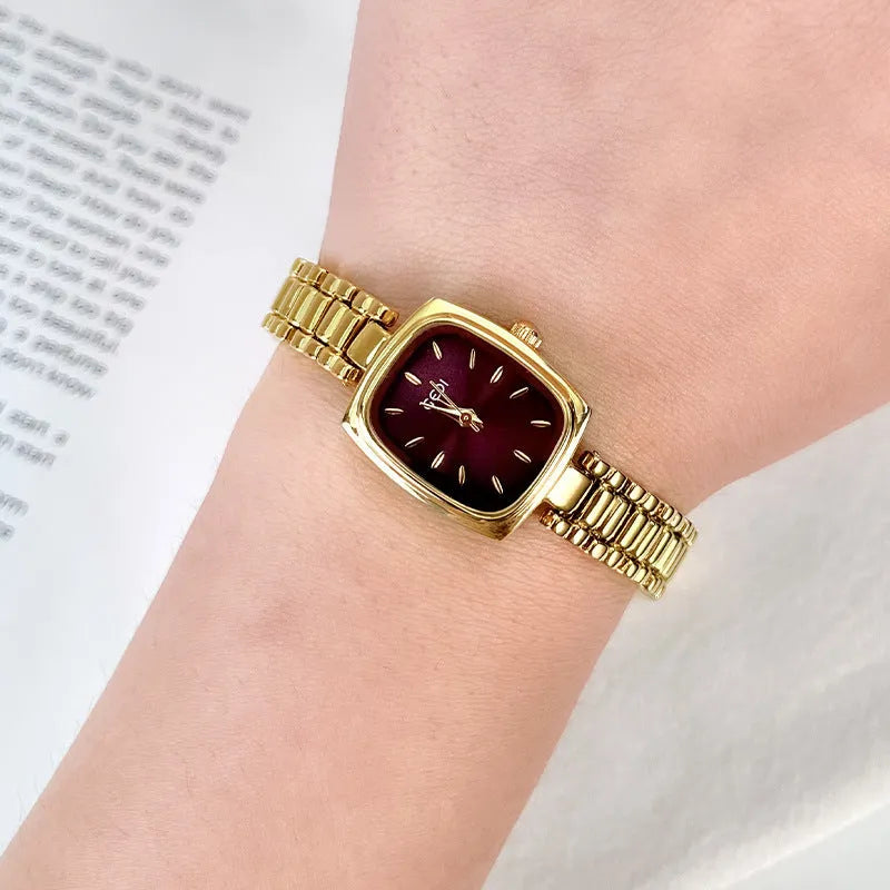 Small gold watch with alloy strap and case, 8mm thick, gold band and choice of four face colours