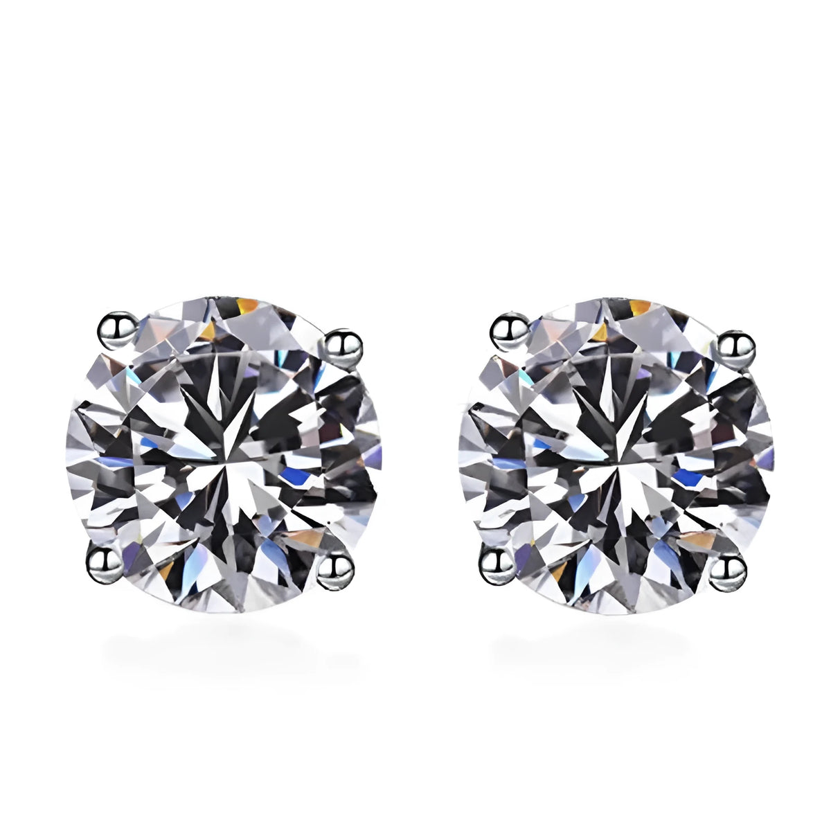 Pair of 925 sterling silver stud earrings with zircon stone detail on a plain background