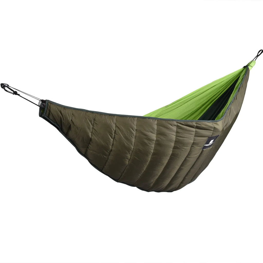 Army green lightweight full length hammock sleeping bag with 200g hollow cotton fill and compression bag