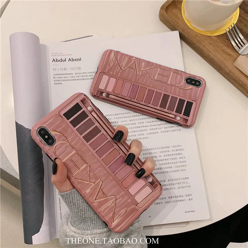 Silicone iPhone case with eye shadow glitter marbled gradient design in flesh pink