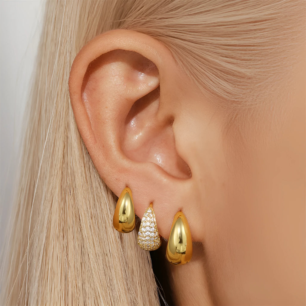 Brass diamond geometric earclip earrings with golden electroplated finish