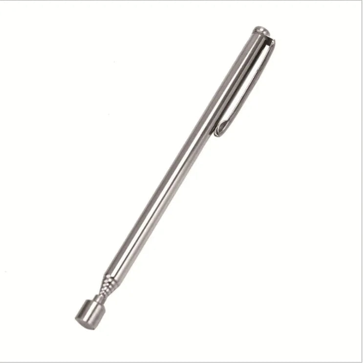 Stainless steel retractable magnetic pickup tool extended to 53cm with permanent magnet head on black background
