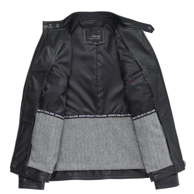 Black polyurethane leather casual jacket for men, Asian sizing available from M to 3XL