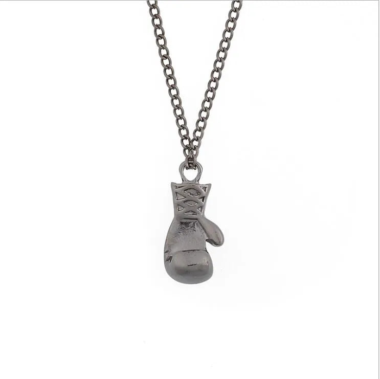 Electroplated boxing gloves necklace with alloy pendant and iron chain in silver or gold