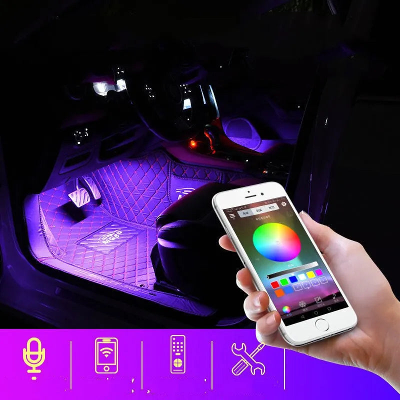 USB voice control music rhythm light for car interior atmosphere modification with 12V or 5V power options