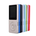 Compact MP4 player with 1.8-inch colour screen showing video playback, available in black, blue, golden, green, light blue, pink, red or white