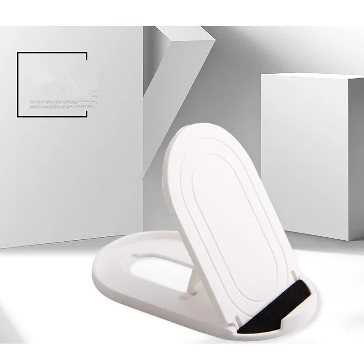 Plastic lazy bracket mobile phone stand in one of six colour options on a desk