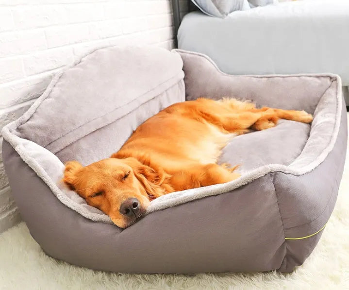 Grey polyester dog sofa bed with raised sides in XL size 120x90xH43cm on floor