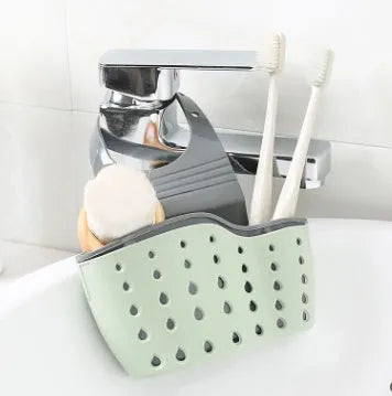 Rubber kitchen drain holder 22 x 13 x 0.5cm hook type rack for sponge, soap, and cleaning brush in beige green or pink