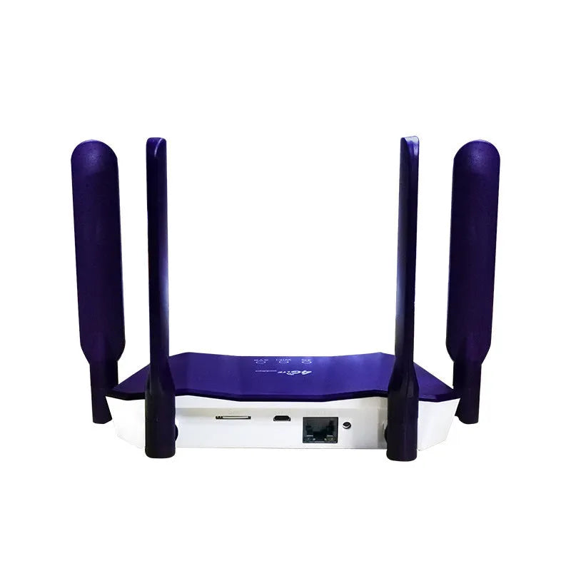 Blue 4G and broadband dual-mode wireless router with four external antennas.