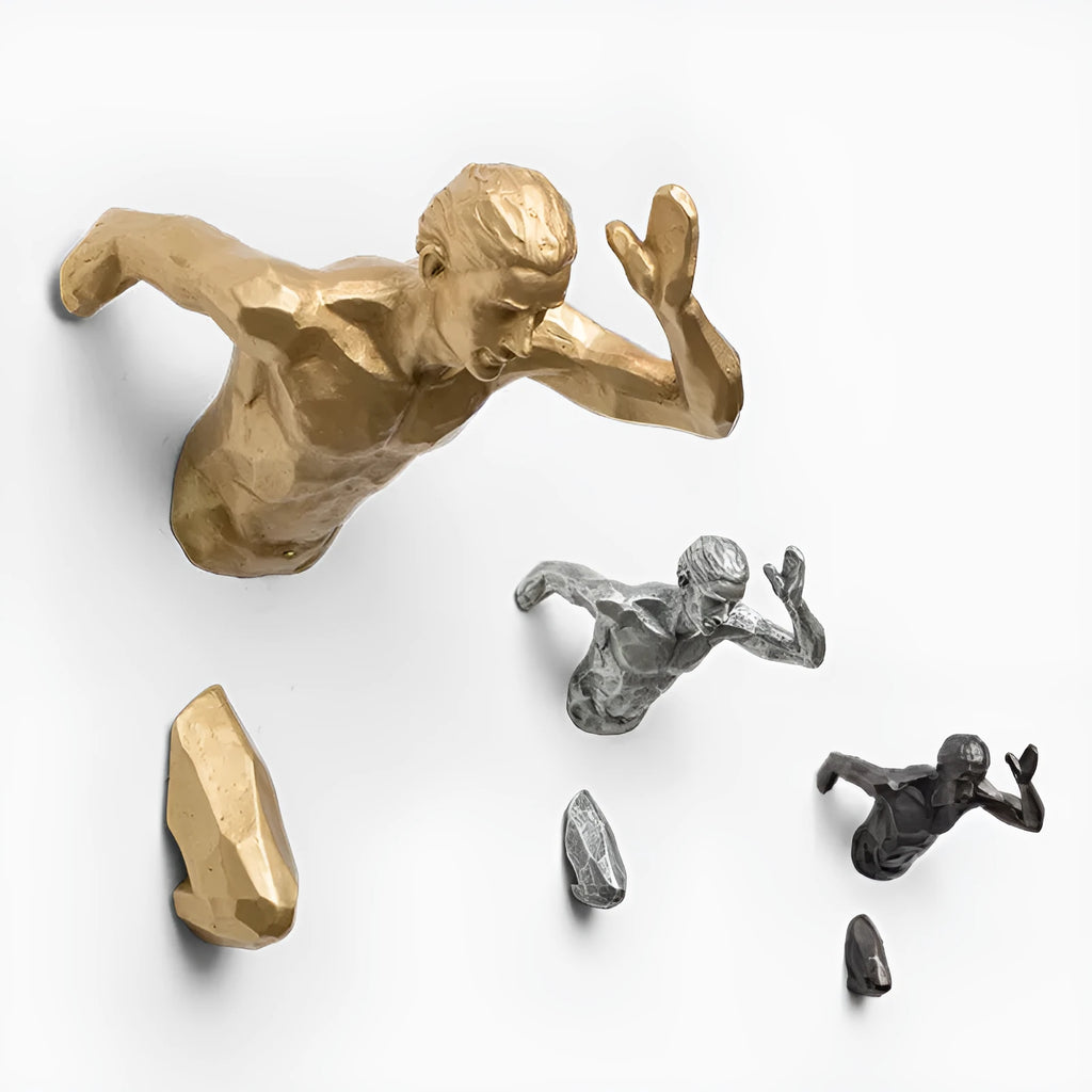 Modern resin wall hanging decoration with character design in metallic copper, gold or silver finish options