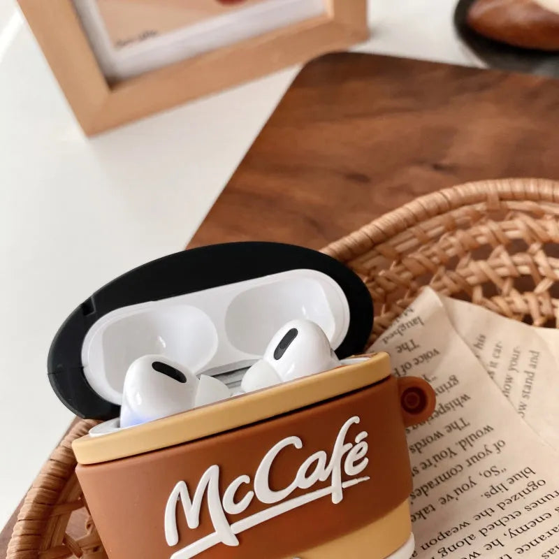 Brown silicone coffee cup shaped earphone case for AirPods 1/2 covering the charging case