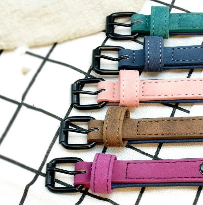Custom dog tag identity card collar with microfiber leather surface, double D buckle, and painted alloy lock in multiple colours