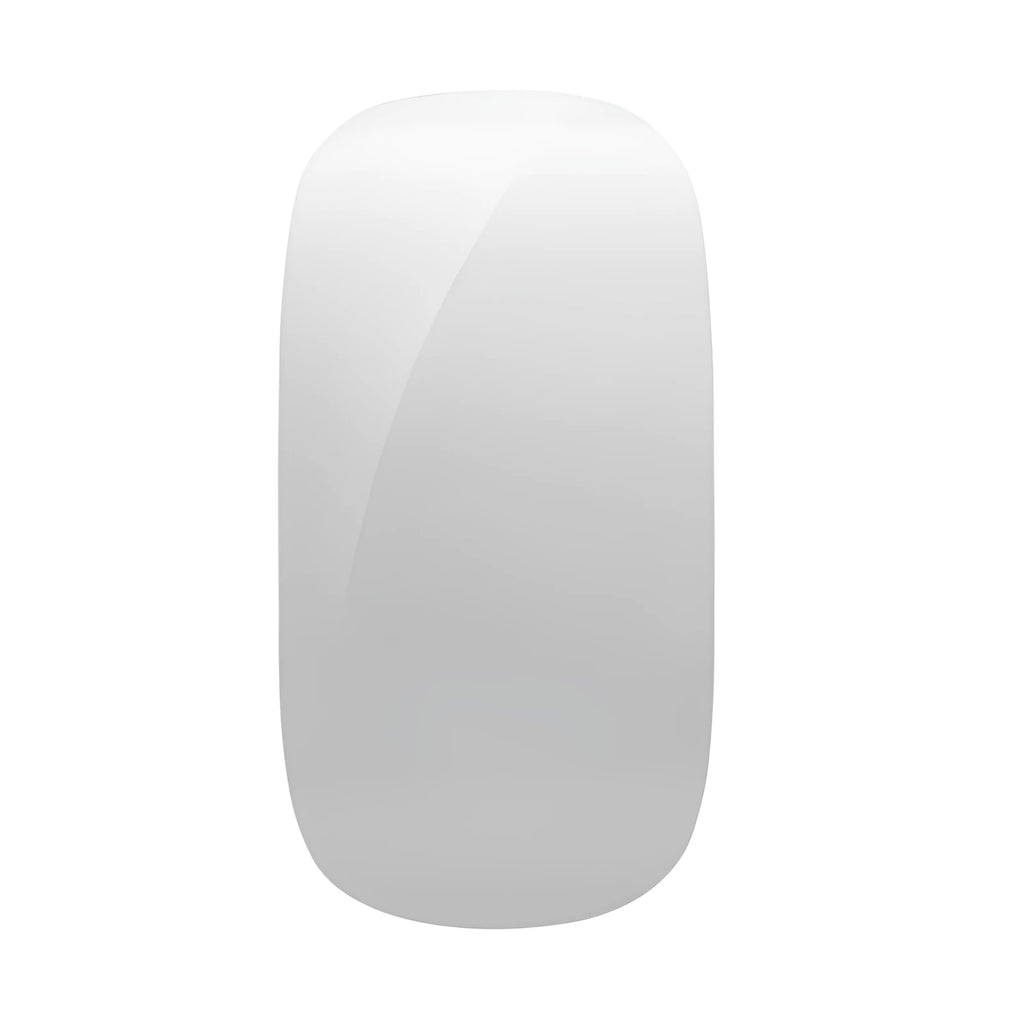 Ultra-thin touch wireless mouse in black on white background with USB receiver
