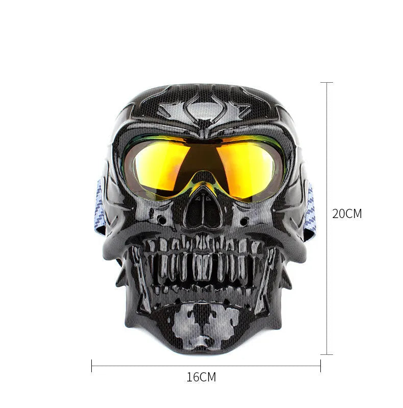 Motorcycle windproof skull goggles with high-definition lens and face mask in black, size 20x16 cm, 235g