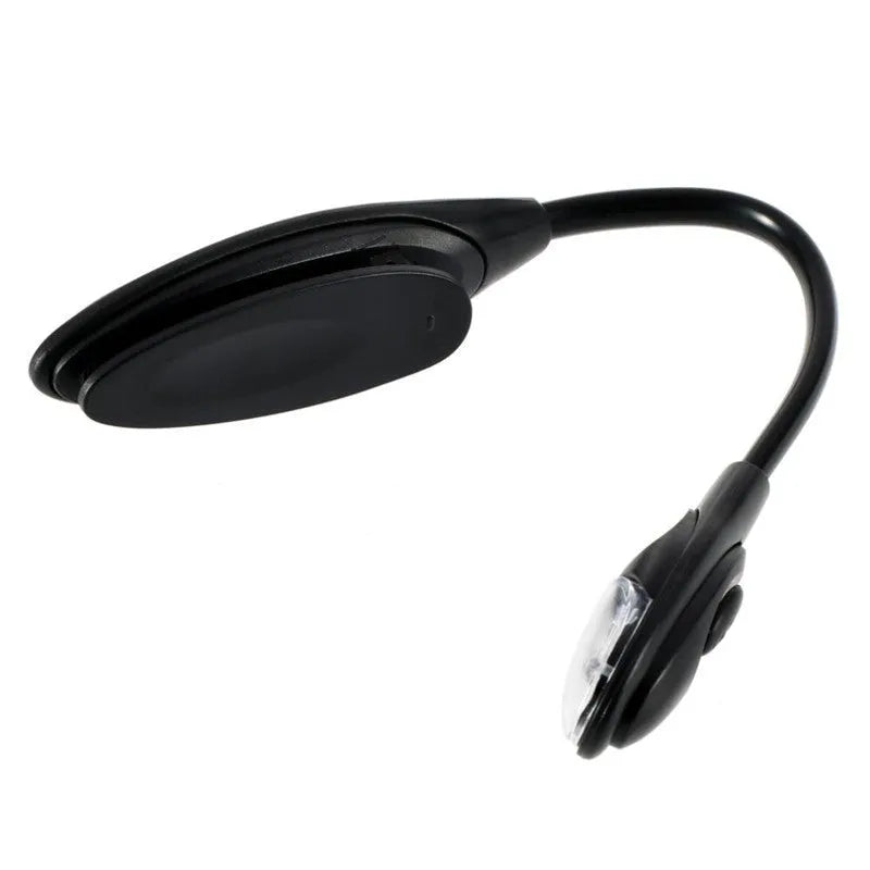 Mini clip-on LED book light with 1 LED, 26cm total length, 9cm clip, 3cm width, Black colour