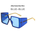 Large square frame sunglasses with UV400 lenses in a selection of seven colours on a plain background.