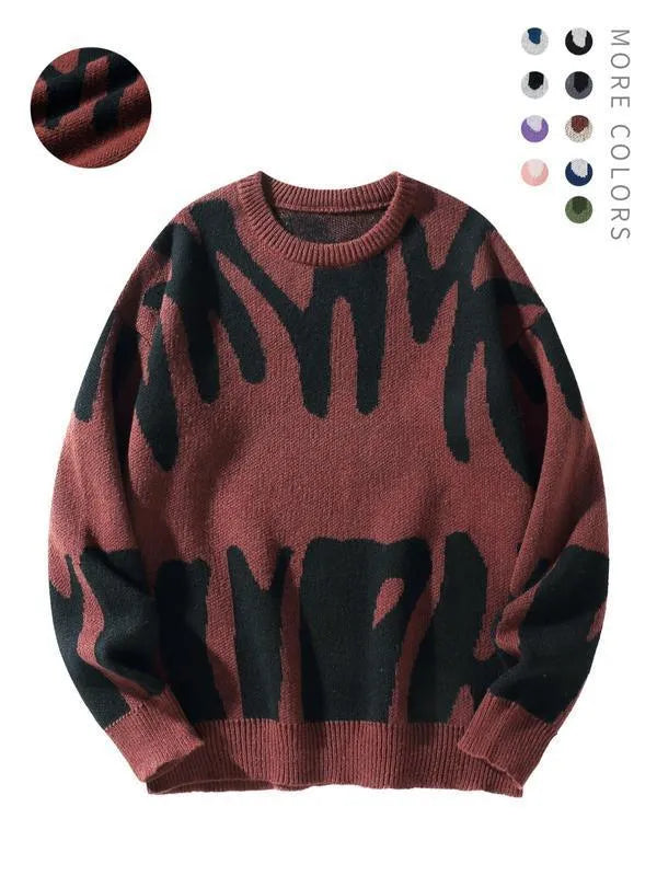 Men's casual knit sweater in green, loose-fit pullover with long sleeves, modal and rabbit hair blend