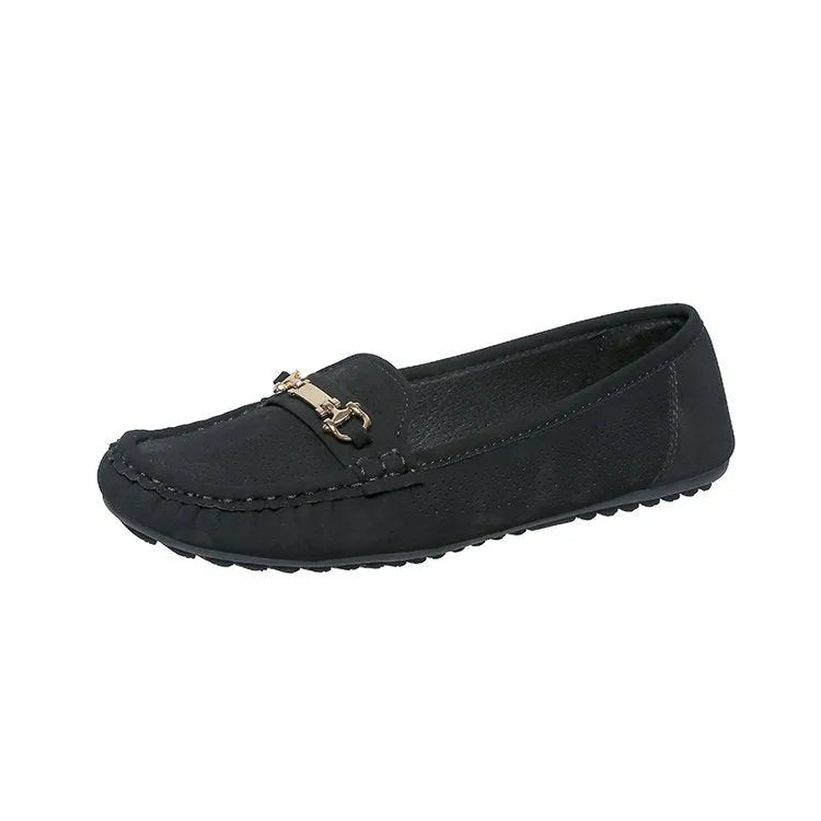Women's flat casual shoe in artificial PU, available in white, black, and khaki colours.