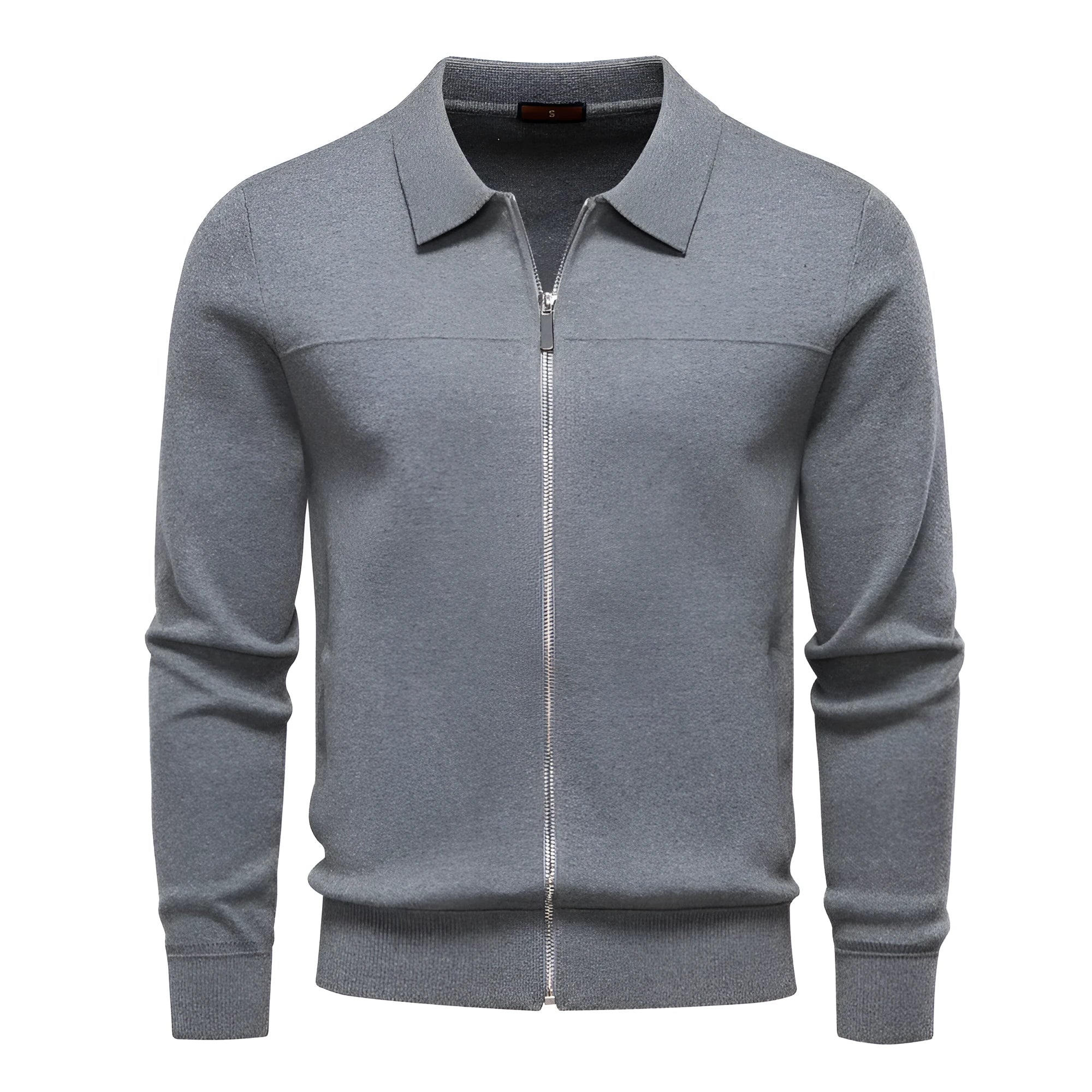 Men's 100% cotton slim fit zip cardigan in black, dark blue, and dark gray - front view